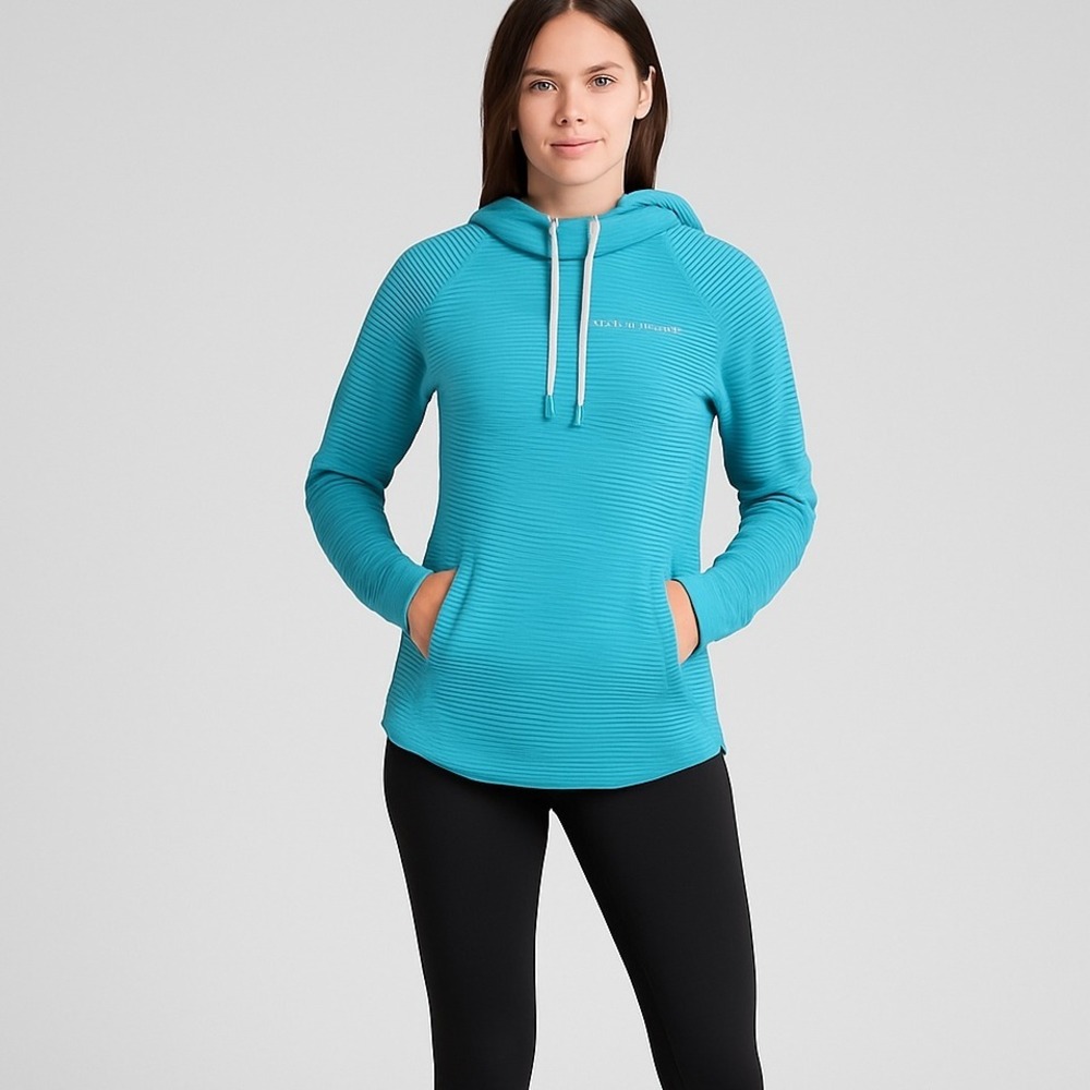 Columbia Omni-Wick‎ Hoodie Womens L Blue Striped Athletic Pullover Sweatshirt